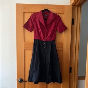 Elegant Red and Black Button-Up Dress
